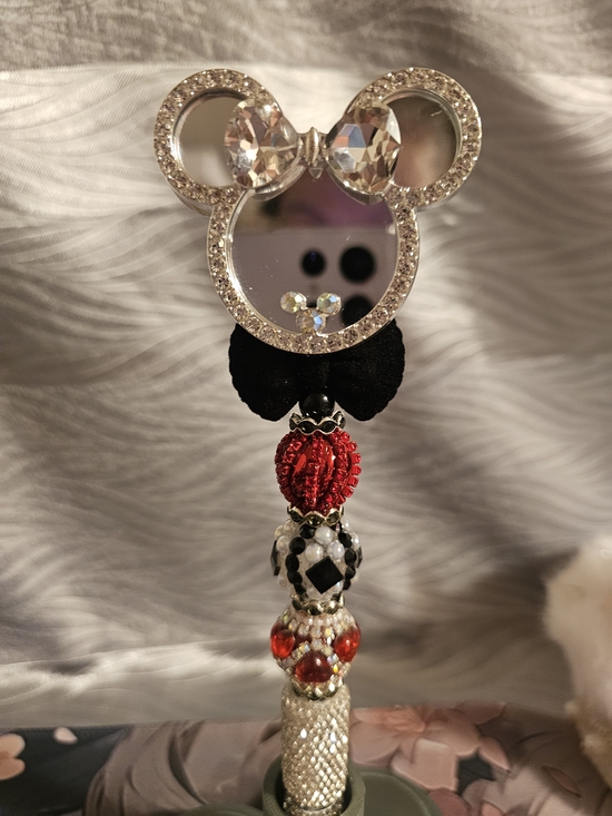 Other - Crystal Minnie Ear Mirror Charm Keychain - Red, Black & Silver